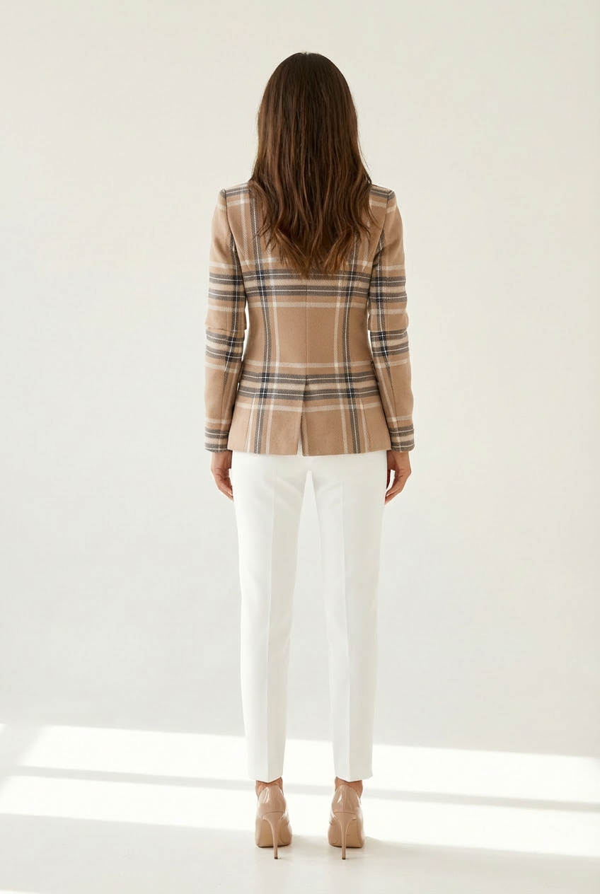 Structured Womens Blazer with Classic Lapels and Textured Surface