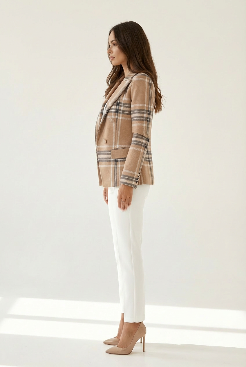 Structured Womens Blazer with Classic Lapels and Textured Surface