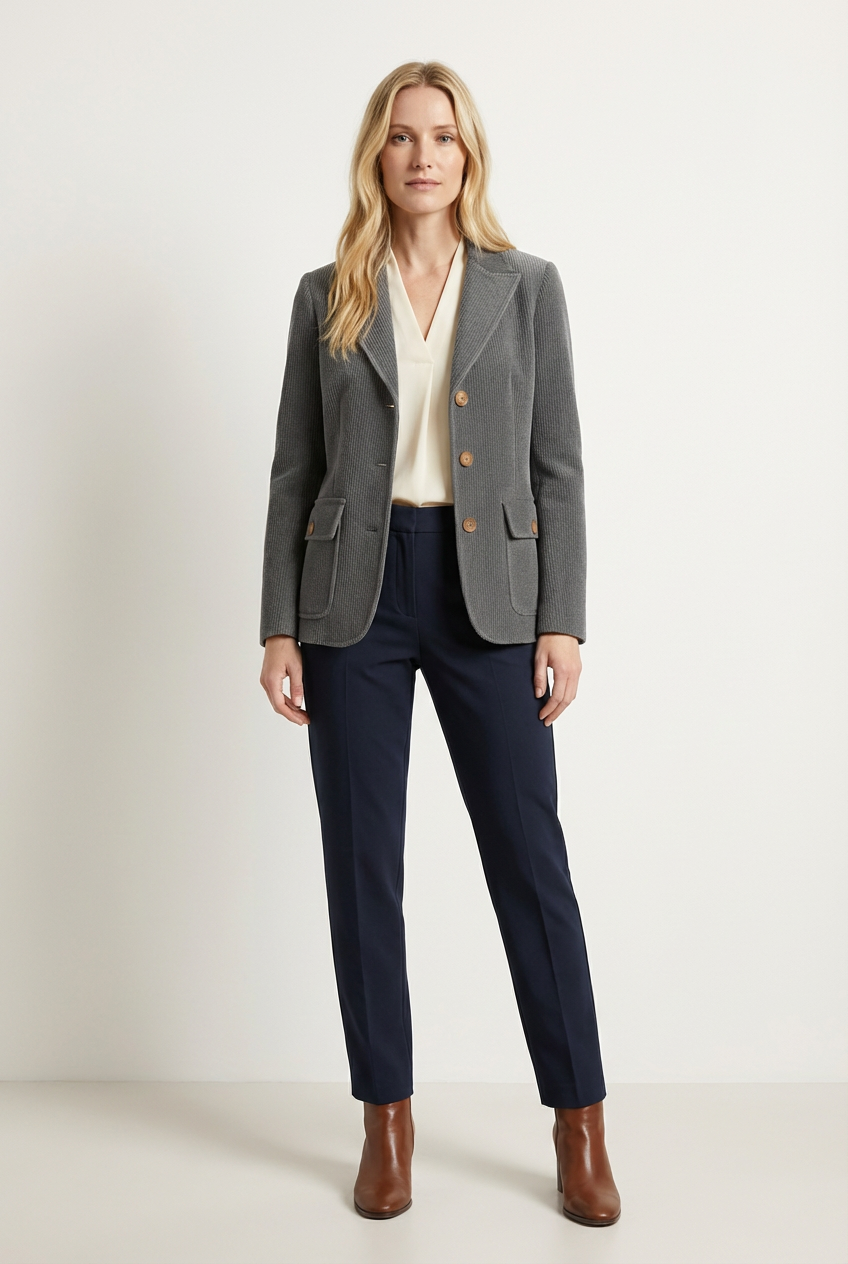 Corduroy Womens Jacket with Peaked Collar and Button Front Fit