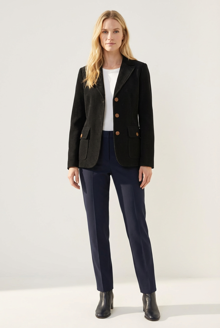 Corduroy Womens Jacket with Peaked Collar and Button Front Fit
