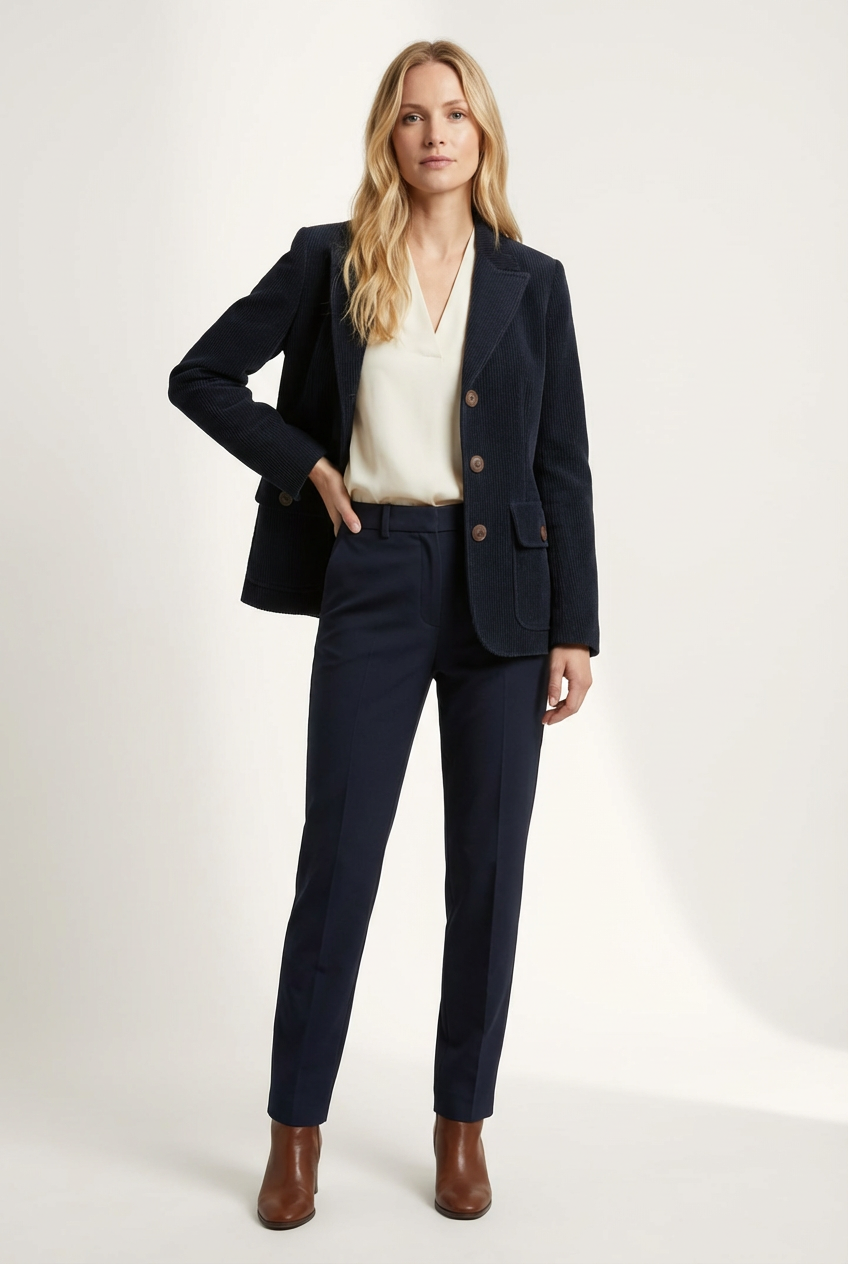 Corduroy Womens Jacket with Peaked Collar and Button Front Fit