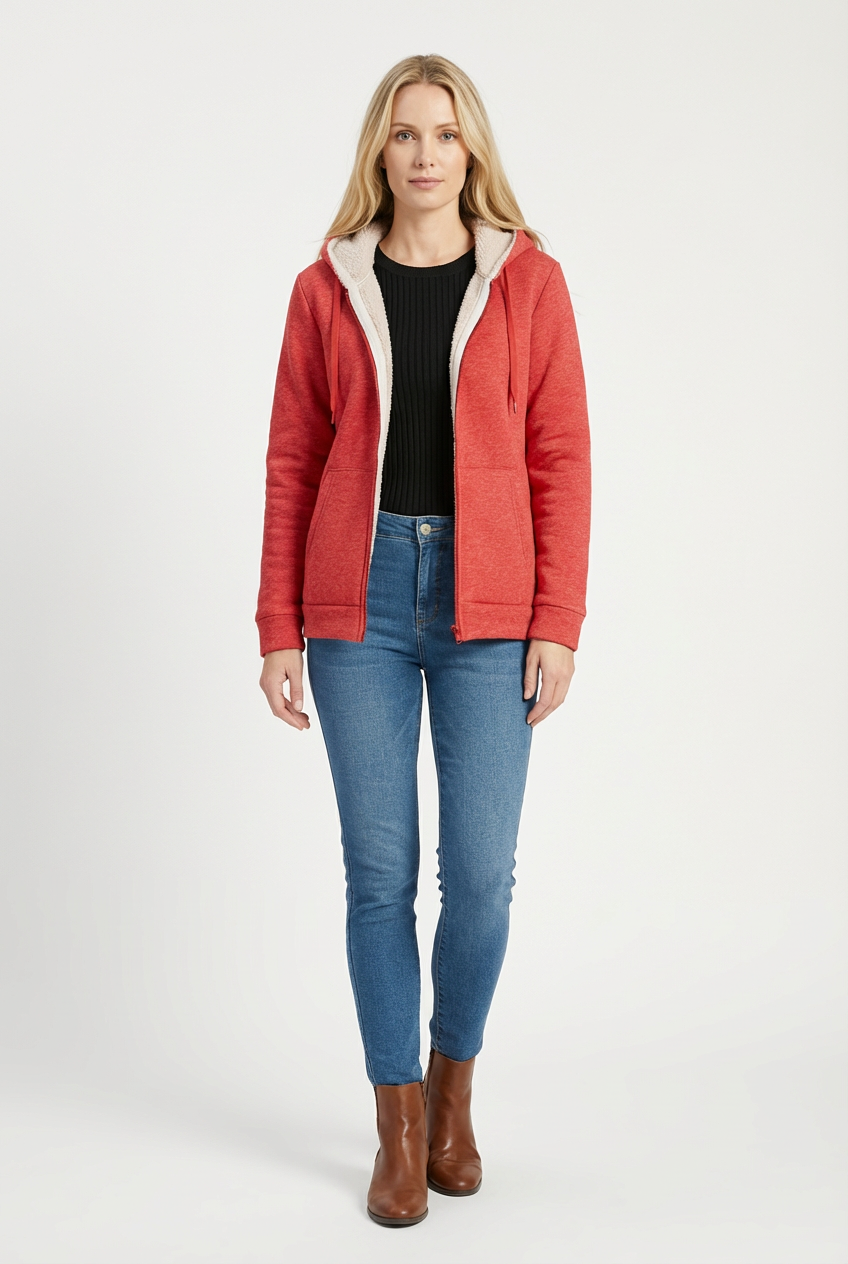 Hooded Womens Jacket with Full Zip and Ribbed Finish