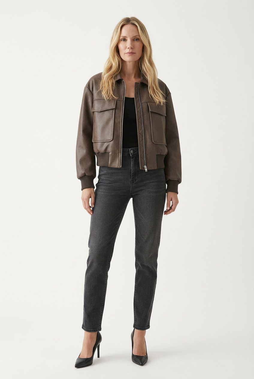 Structured Womens Jacket with Turned Collar and Zip Front