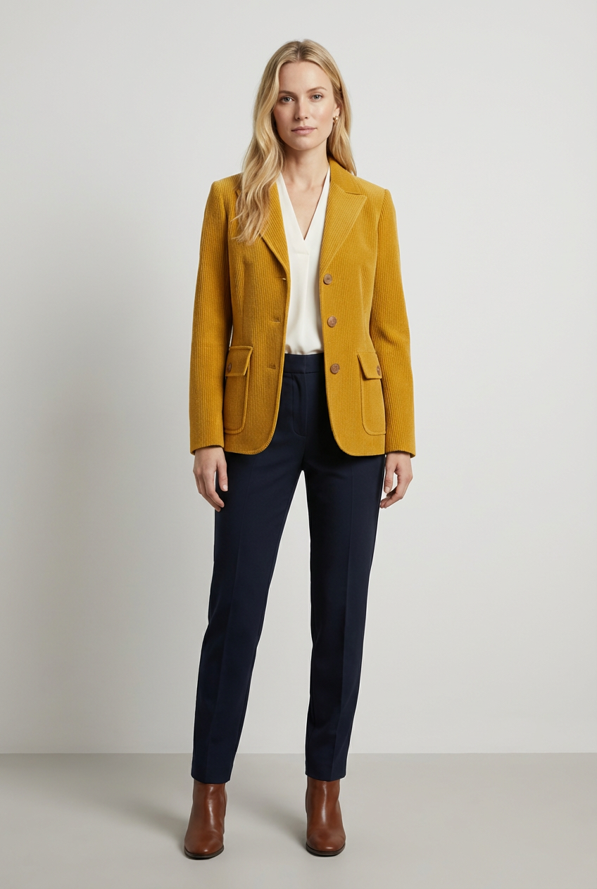 Corduroy Womens Jacket with Peaked Collar and Button Front Fit