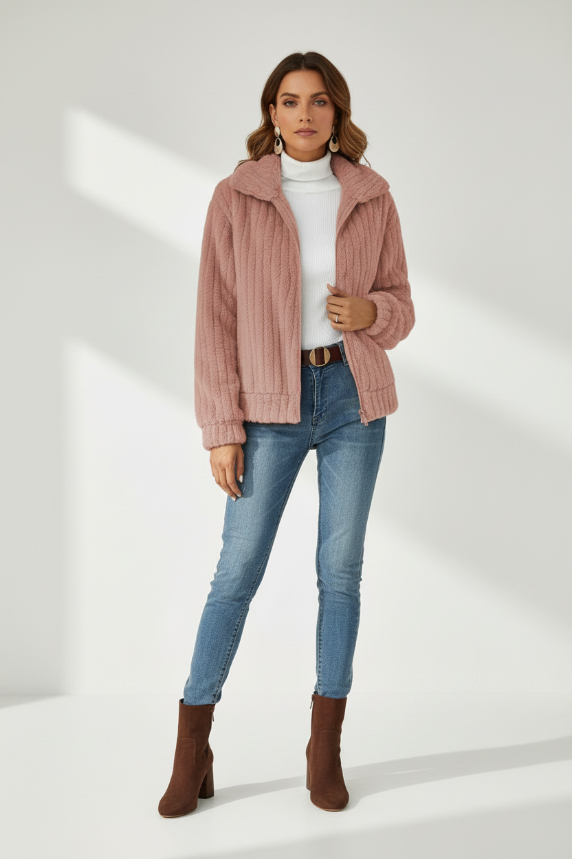 Relaxed Fit Winter Jacket with Hood and Zip Closure