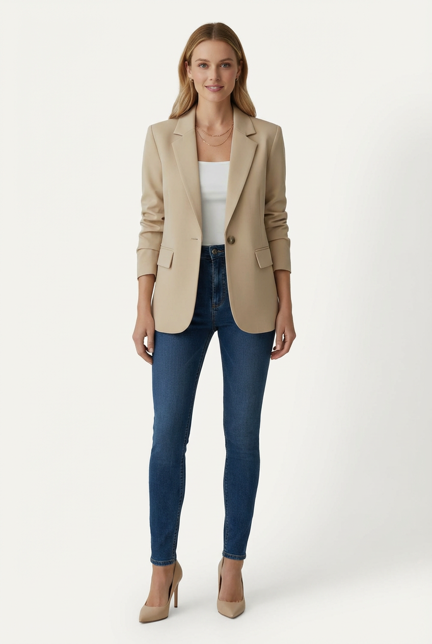 Regular Fit Womens Blazer with Notched Lapel and Single Button