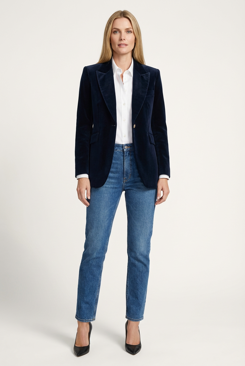 Structured Womens Blazer with Defined Lapels and Single Button