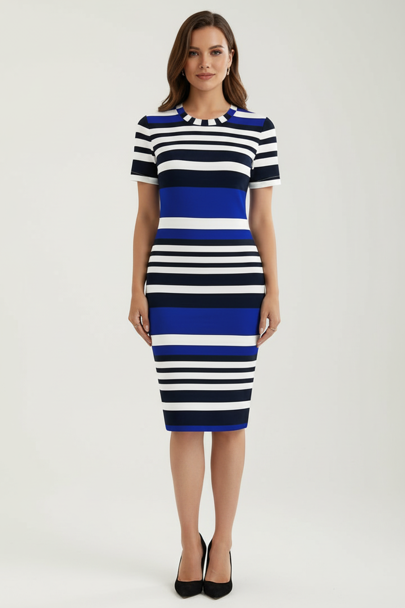 Striped Knee Dress with Short Sleeves