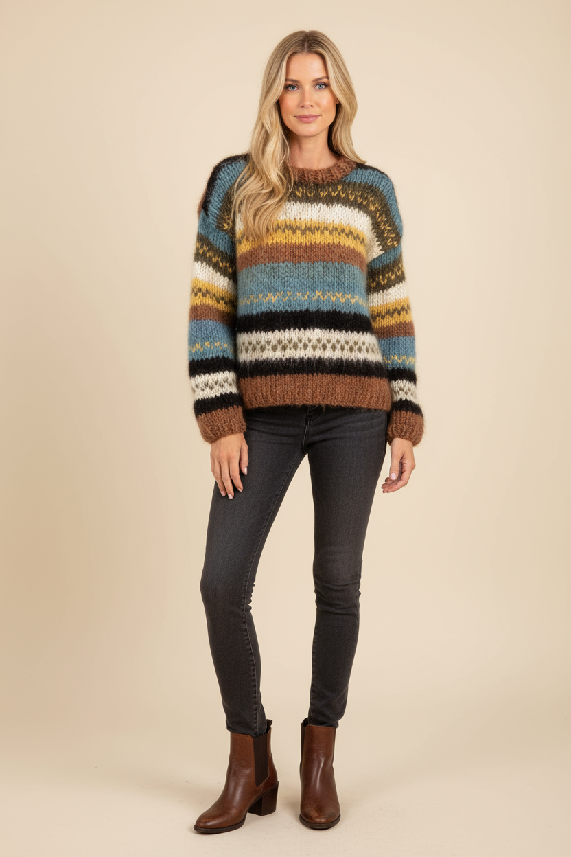 Striped Knit Sweater Women Timeless Style with Relaxed Fit