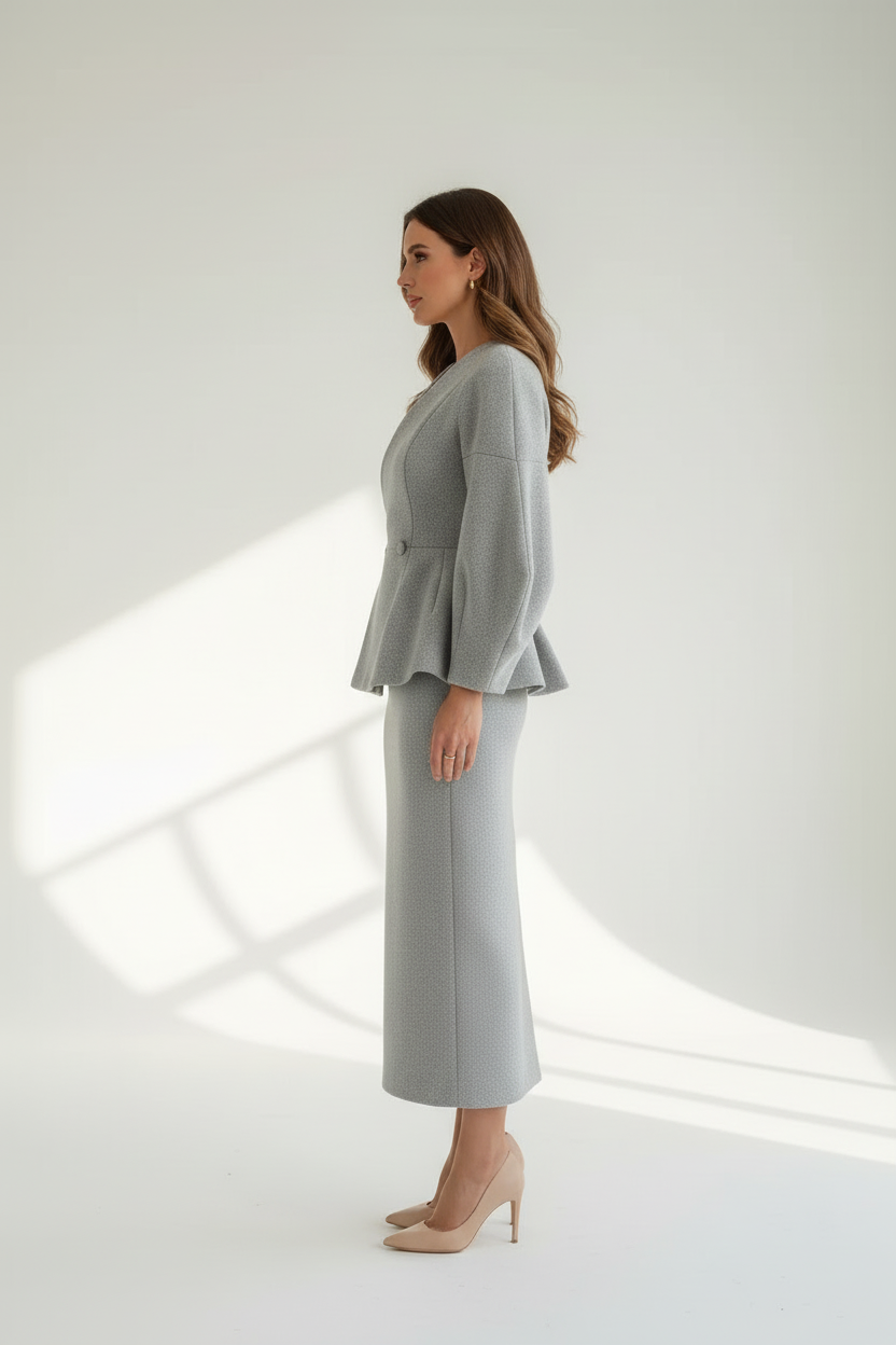 Two Piece Skirt Suit With Blazer Top
