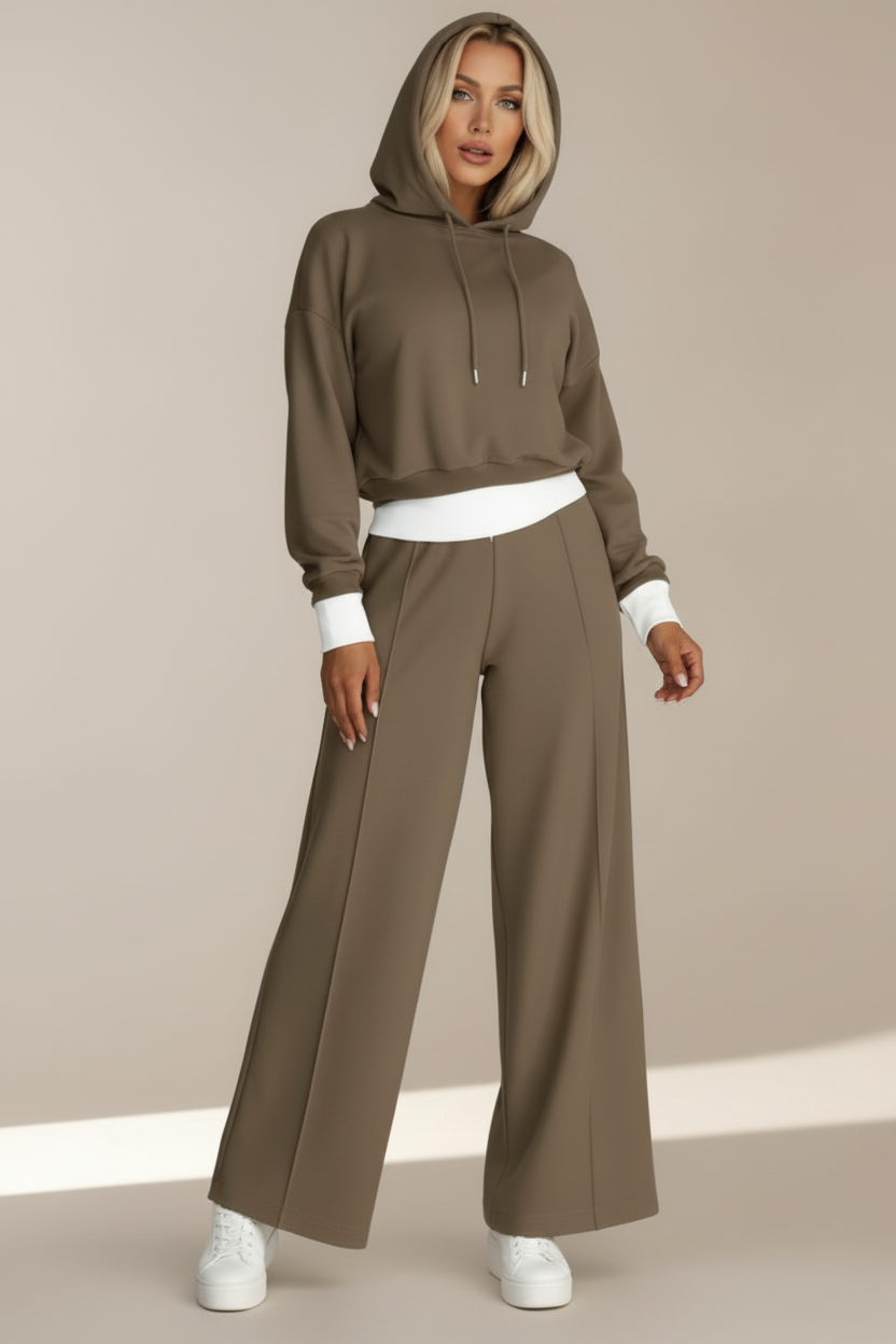 Cropped Hoodie and Wide Leg Womens Two Piece Set