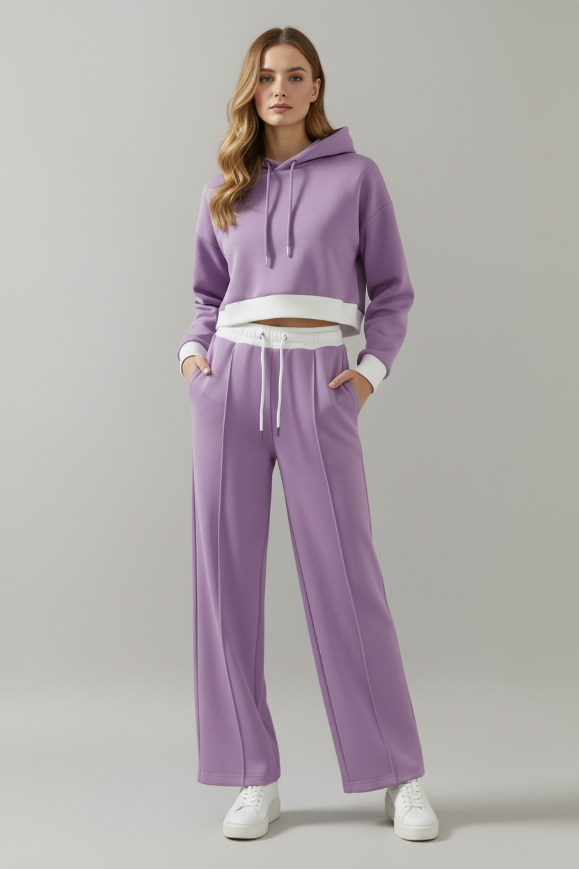 Cropped Hoodie and Wide Leg Womens Two Piece Set