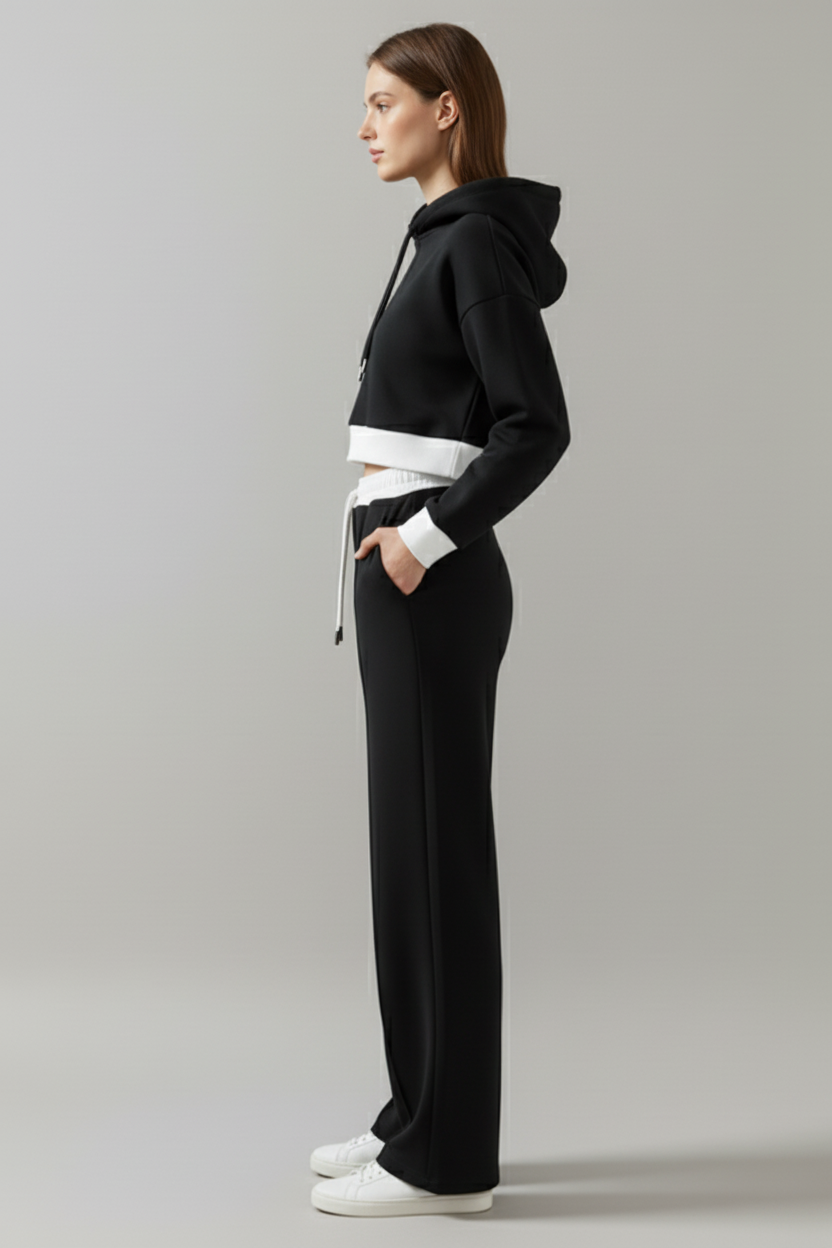 Cropped Hoodie and Wide Leg Womens Two Piece Set