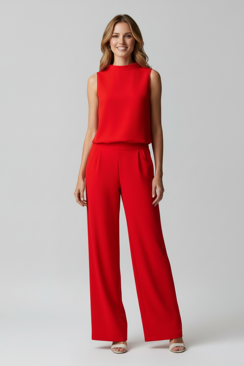 Sleeveless Wide Leg Jumpsuit with Round Neckline