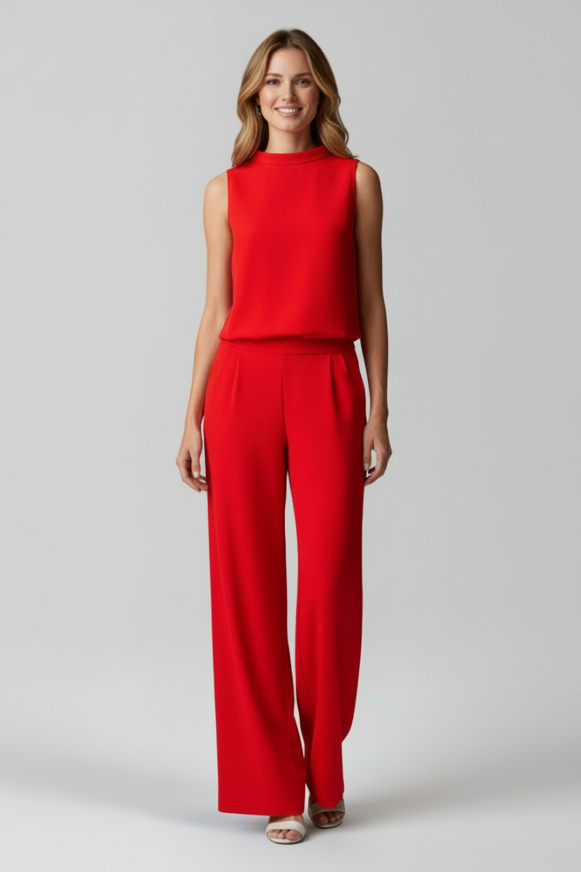 Women’s Jumpsuit with Round Neckline and Wide Legs