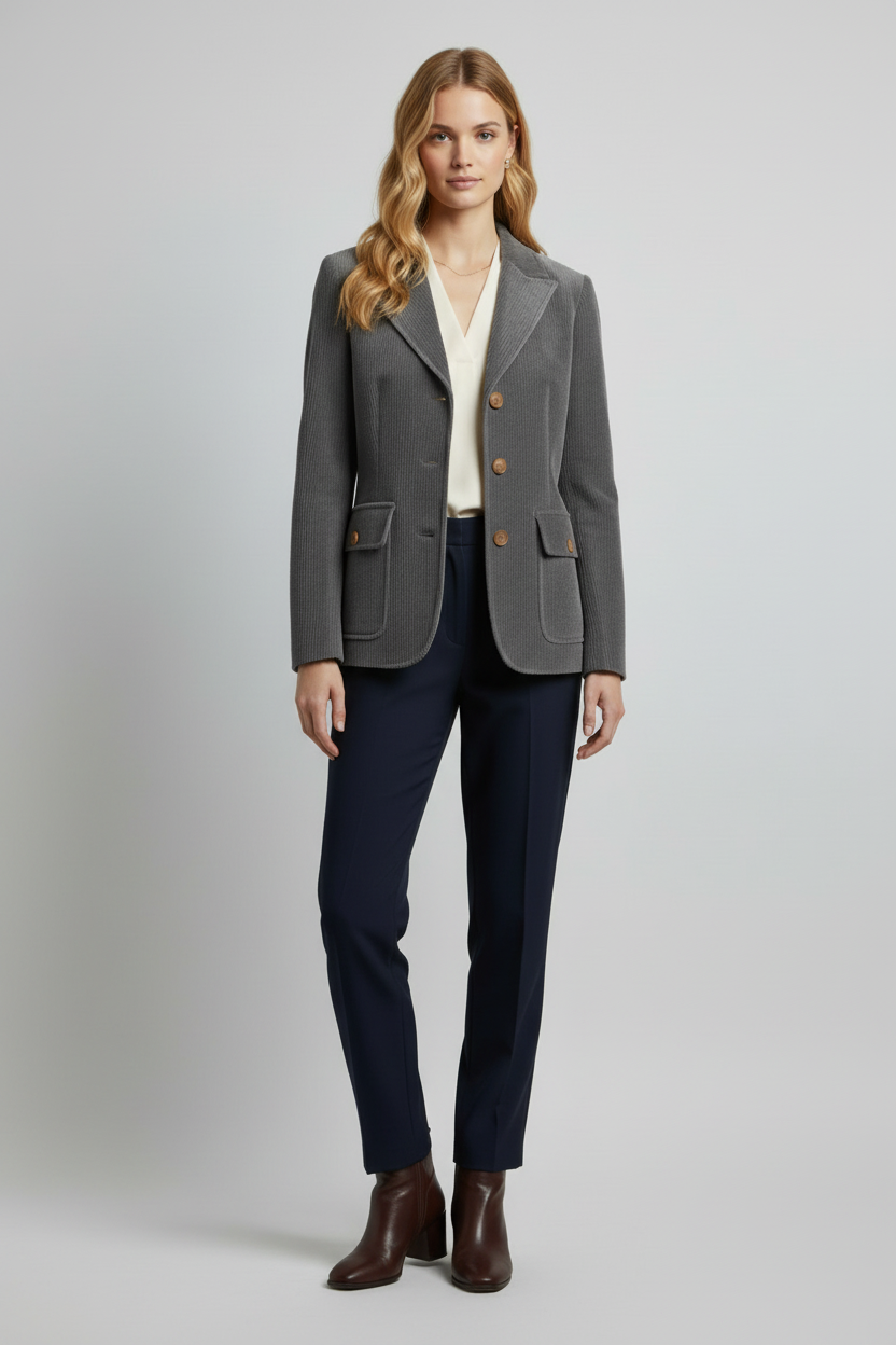 Women’s Jacket with Peaked Collar and Ribbed Corduroy Surface