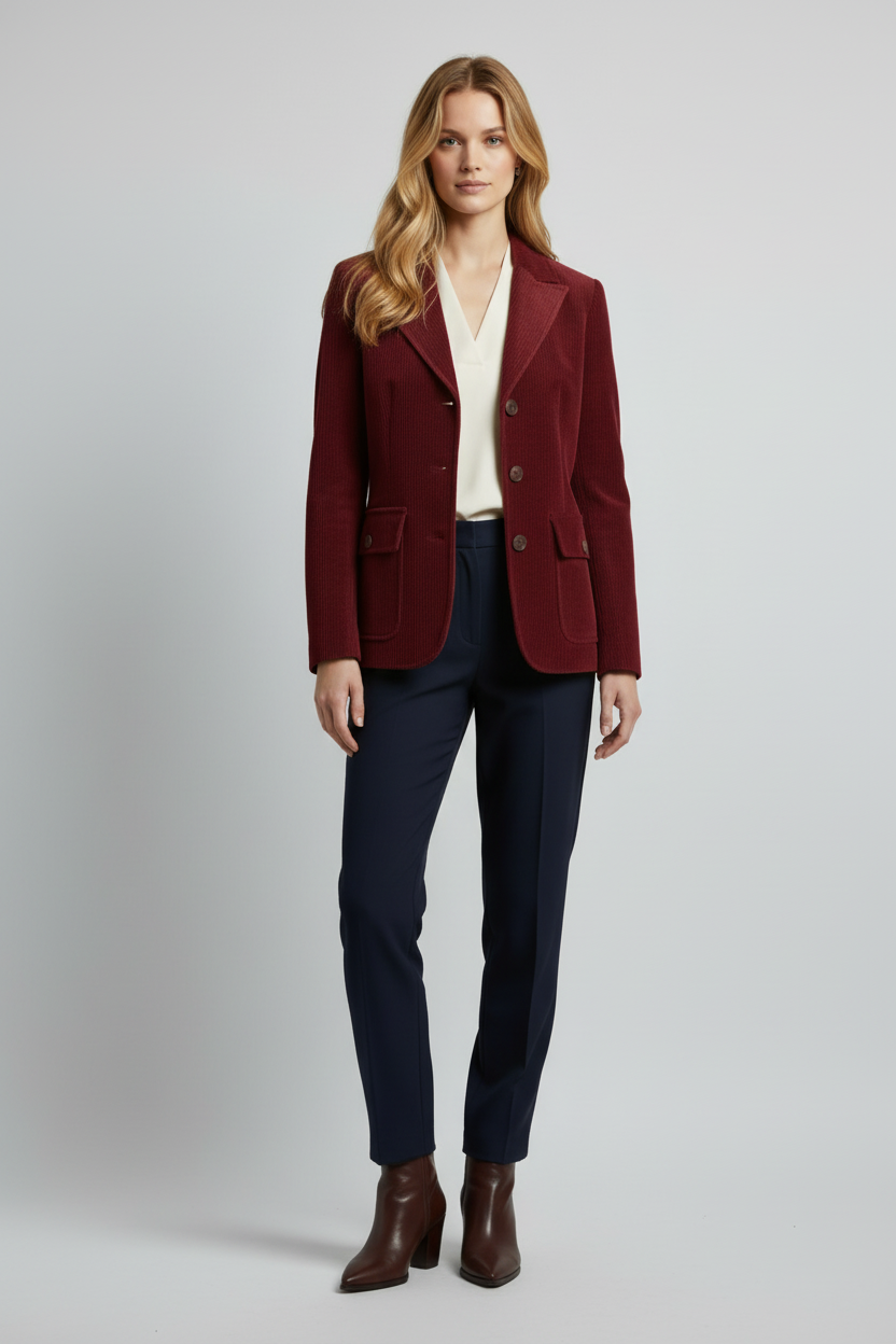 Women’s Jacket with Peaked Collar and Ribbed Corduroy Surface