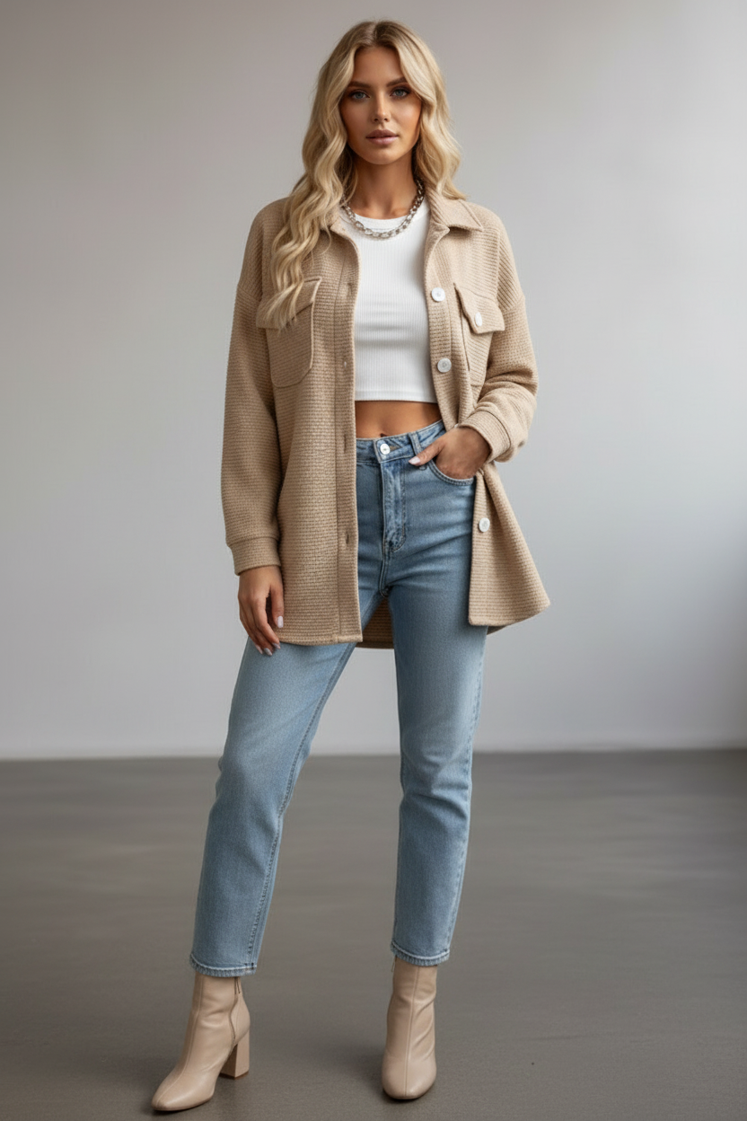 Women’s Corduroy Overshirt with Button Placket and Chest Pockets