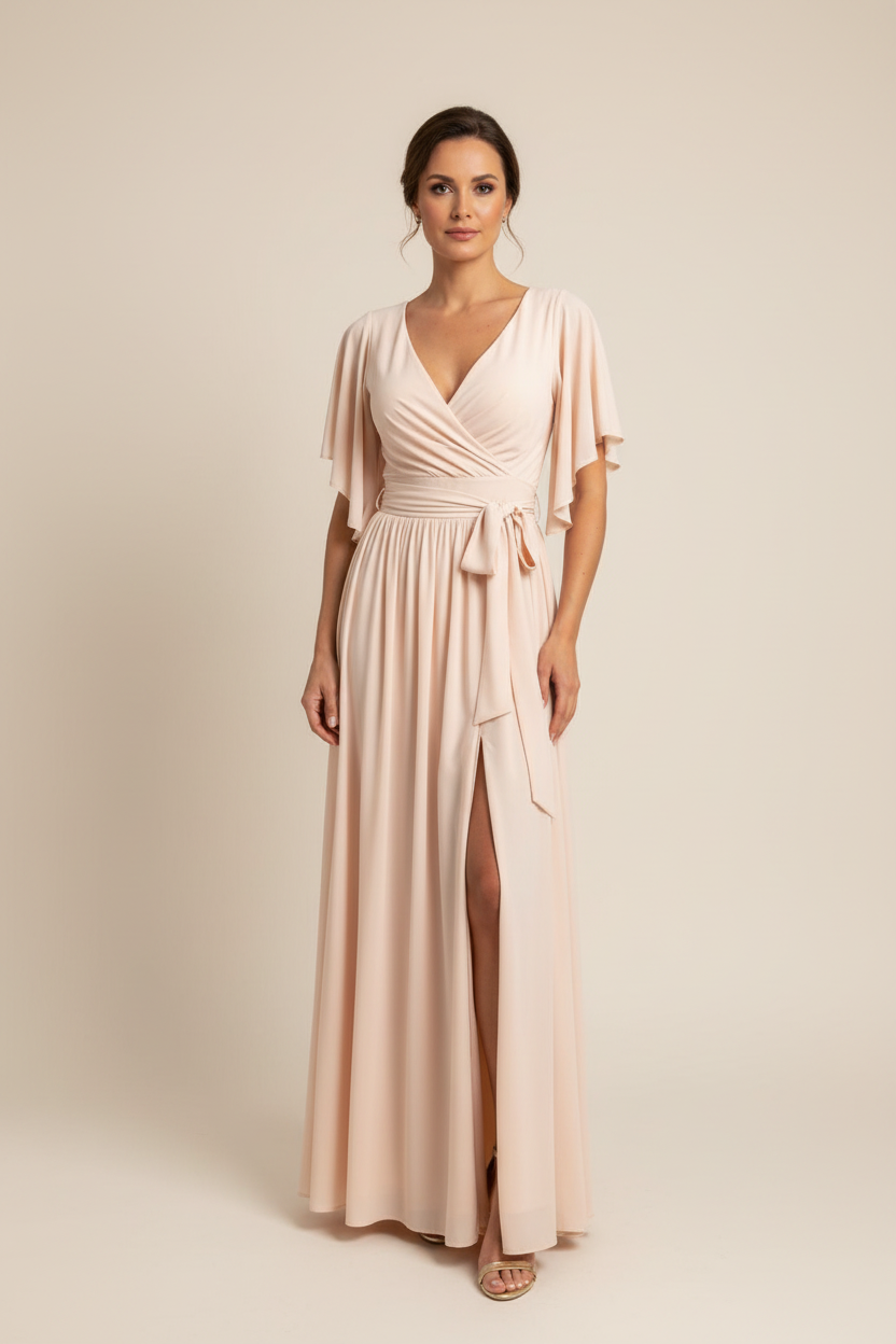 Wrap Waist Maxi Dress with Flutter Sleeves