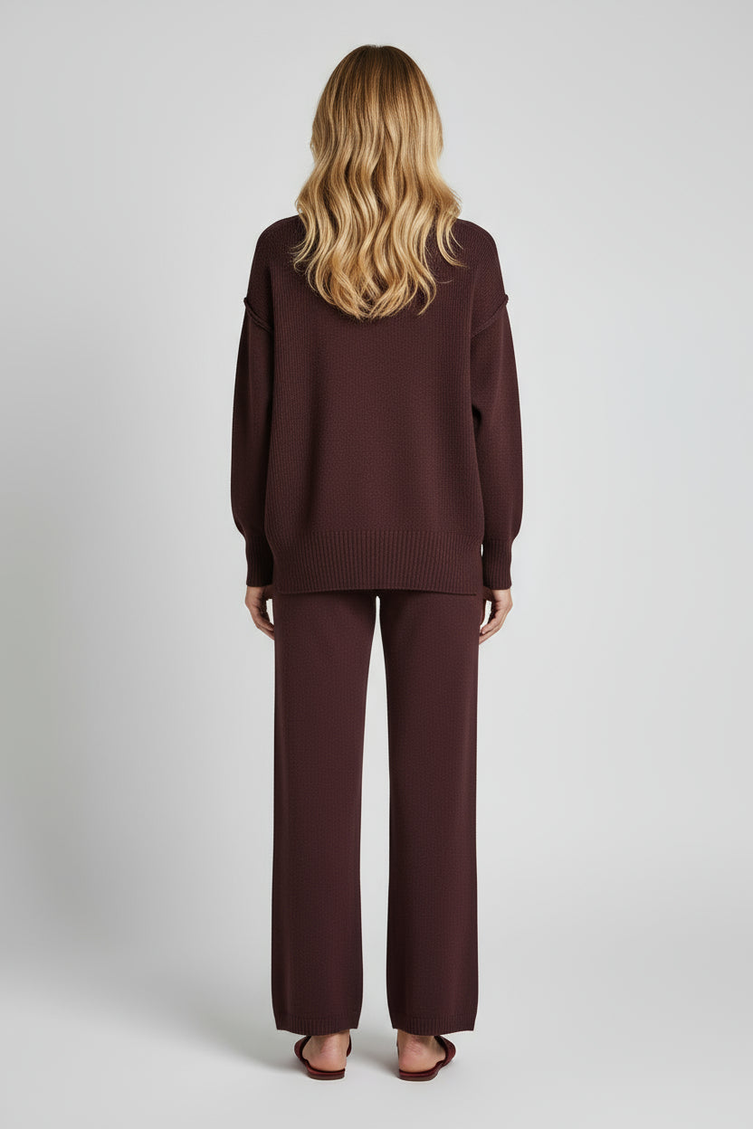 Plain Turtleneck Knit Pants Set Soft Touch Comfort Casual Ease