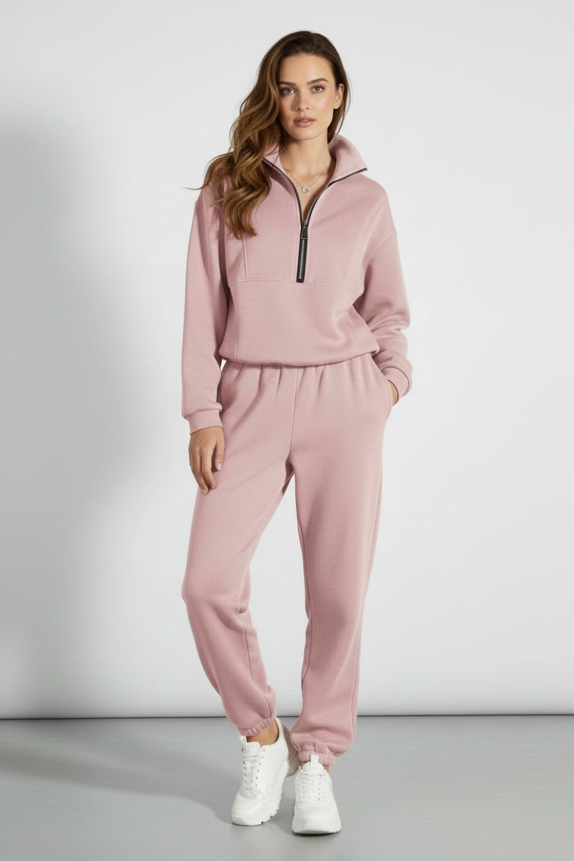 Two Piece Womens Tracksuit Set with Half Zip Top and Jogger Pants