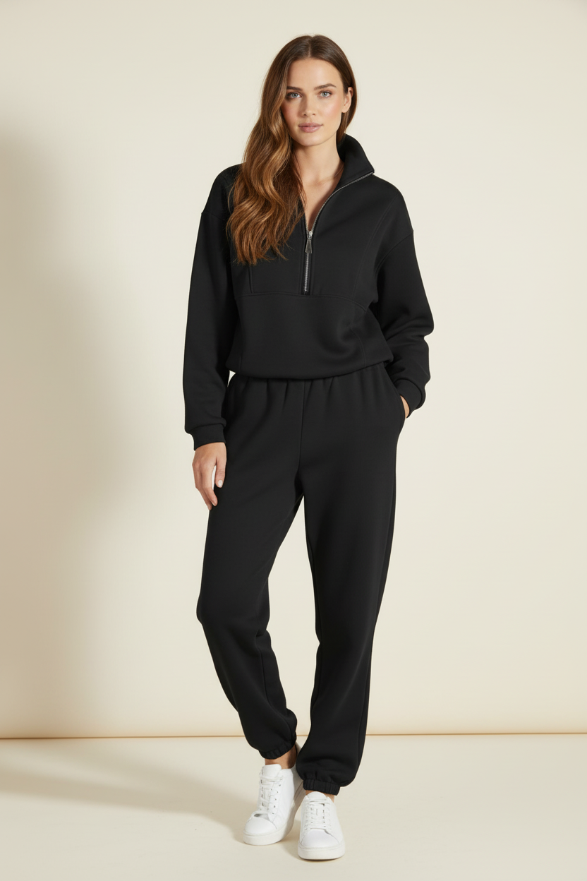Two Piece Womens Tracksuit Set with Half Zip Top and Jogger Pants