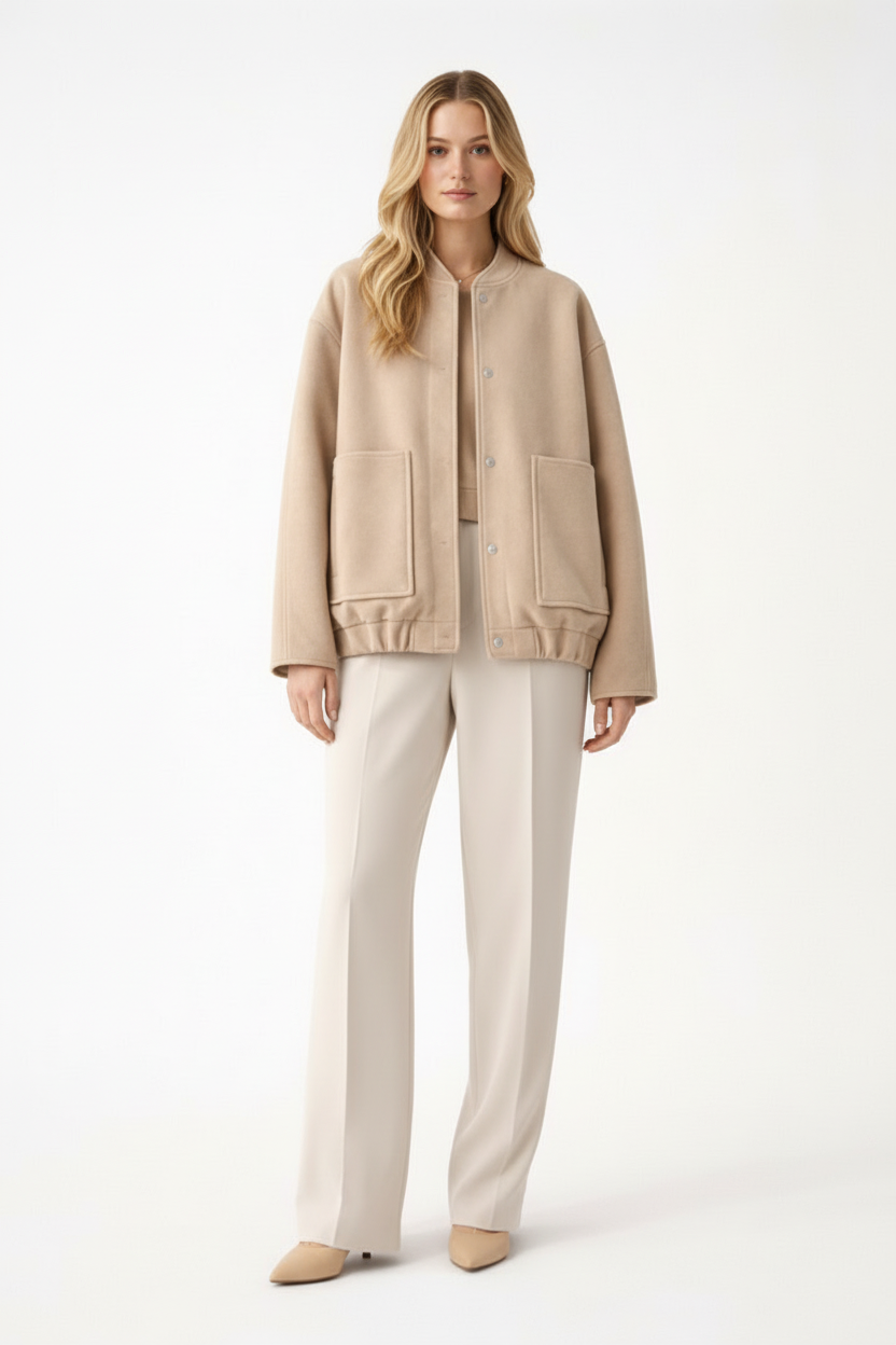 Women’s Bomber Jacket with Front Closure and Functional Pockets