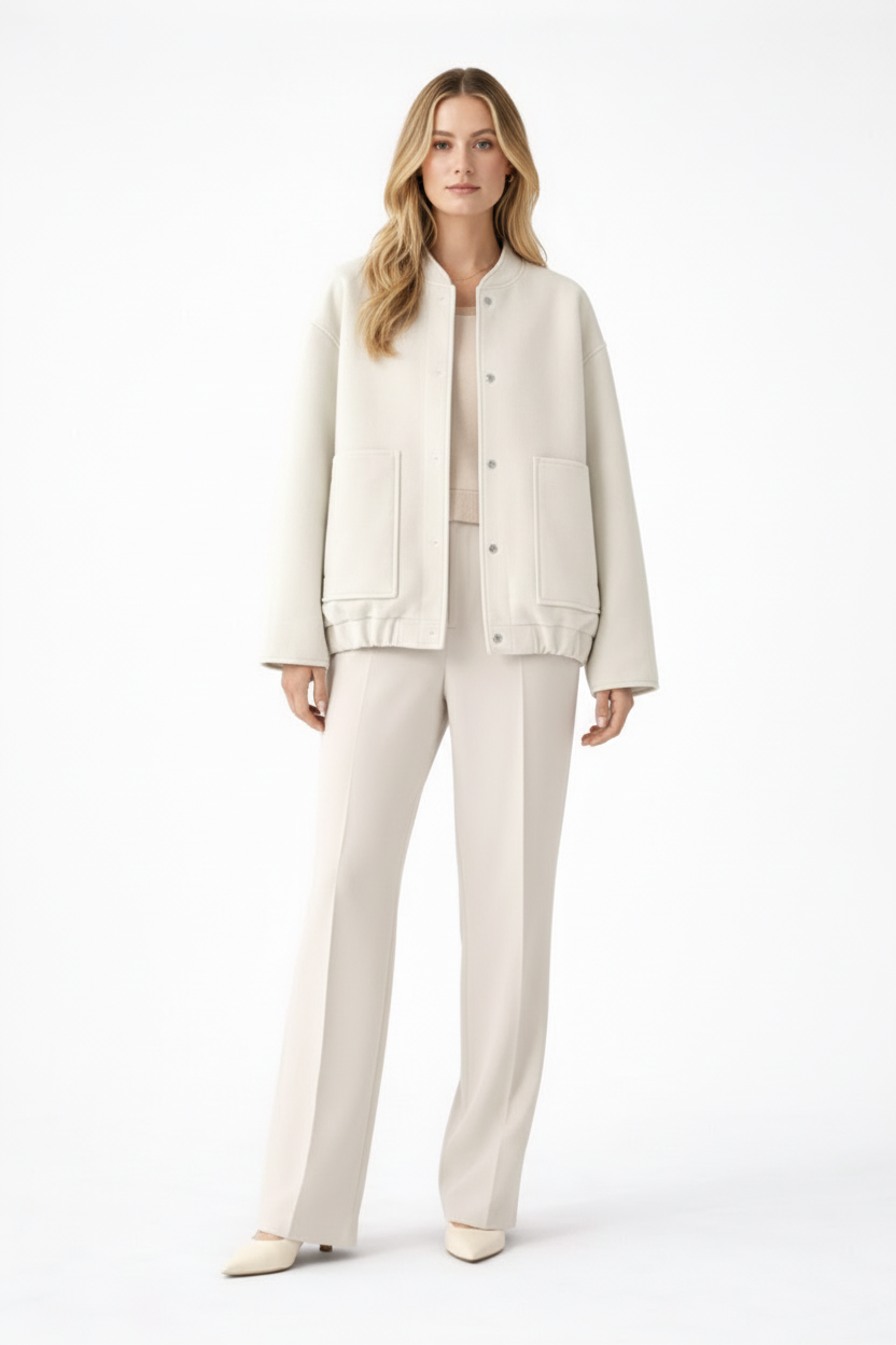 Women’s Bomber Jacket with Front Closure and Functional Pockets