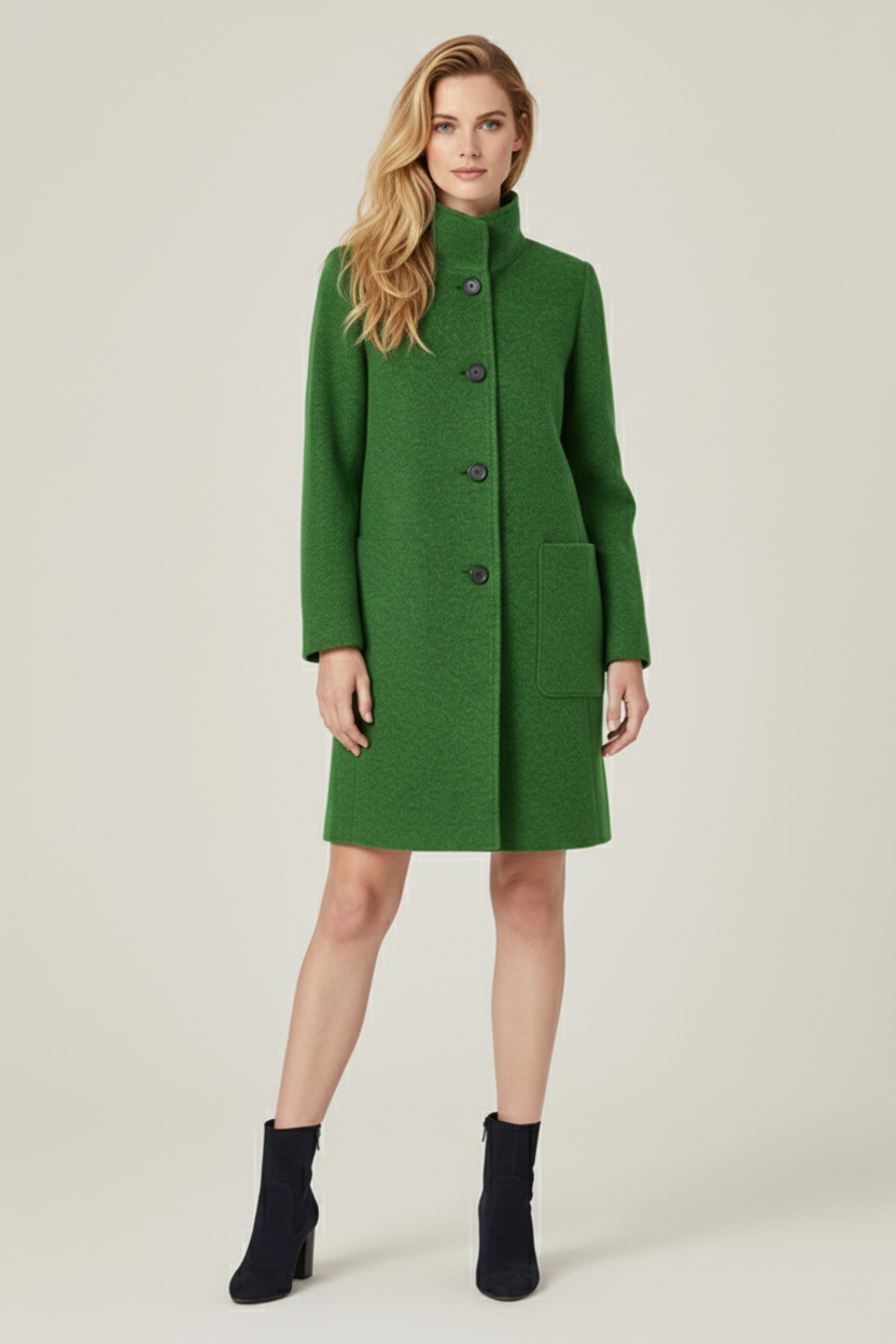 Womens Coat with Round Neckline and Button Front Fit