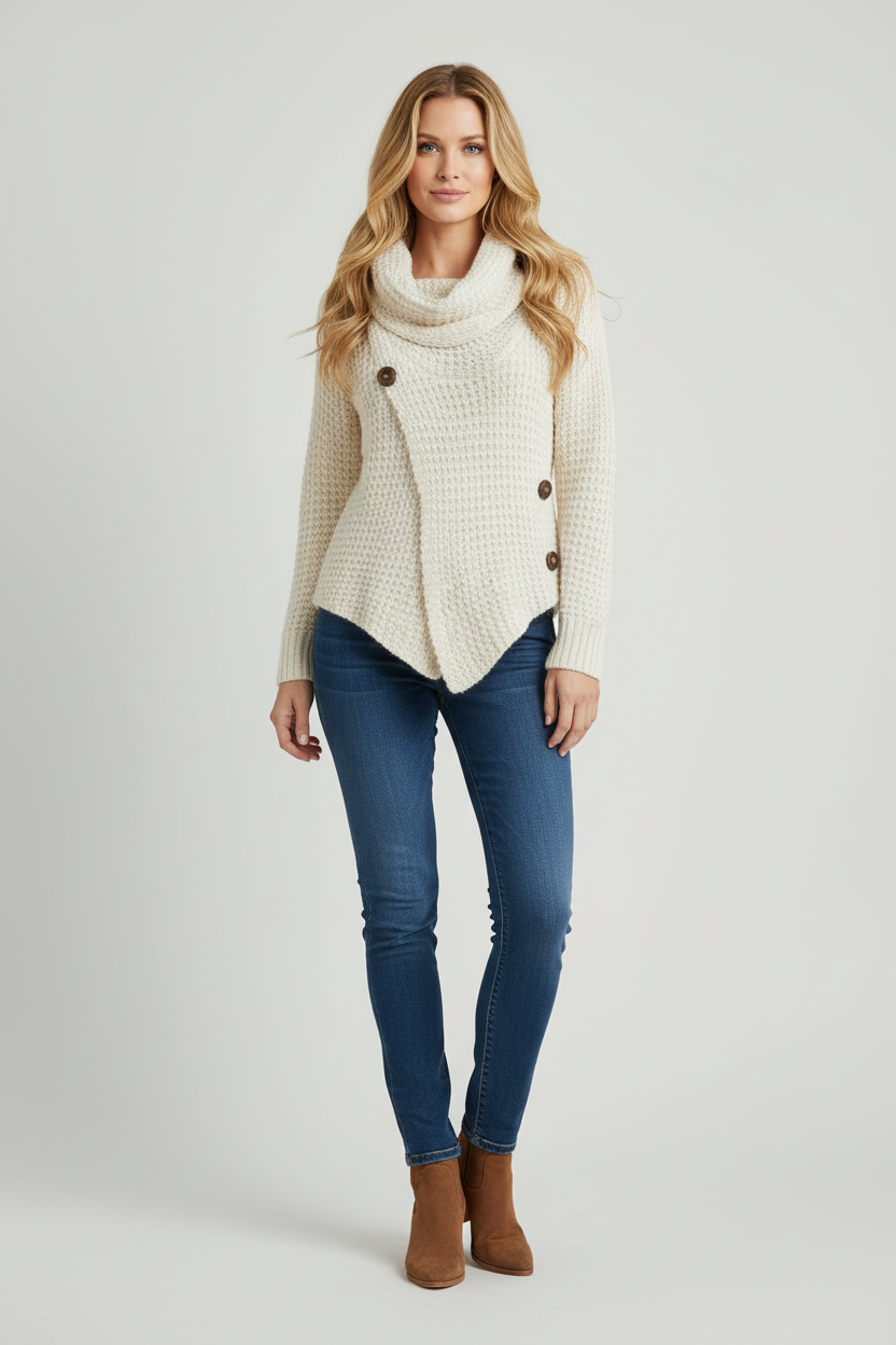 Womens Cardigan with Shawl Neckline and Button Front Fit