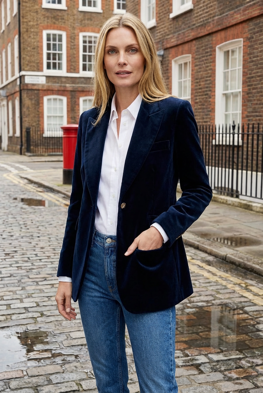 Structured Womens Blazer with Defined Lapels and Single Button