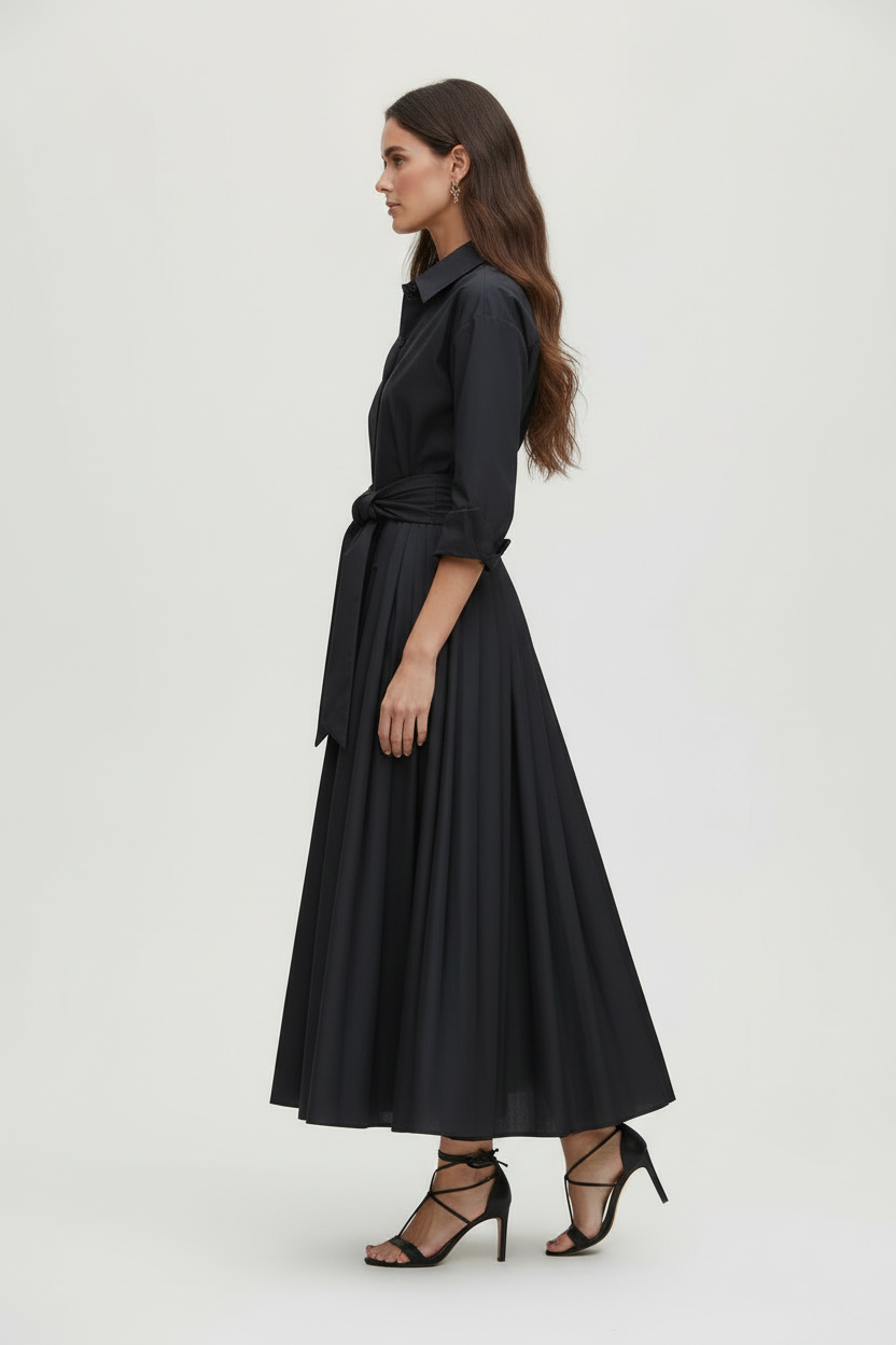 Tie Waist Shirt Style Maxi Dress