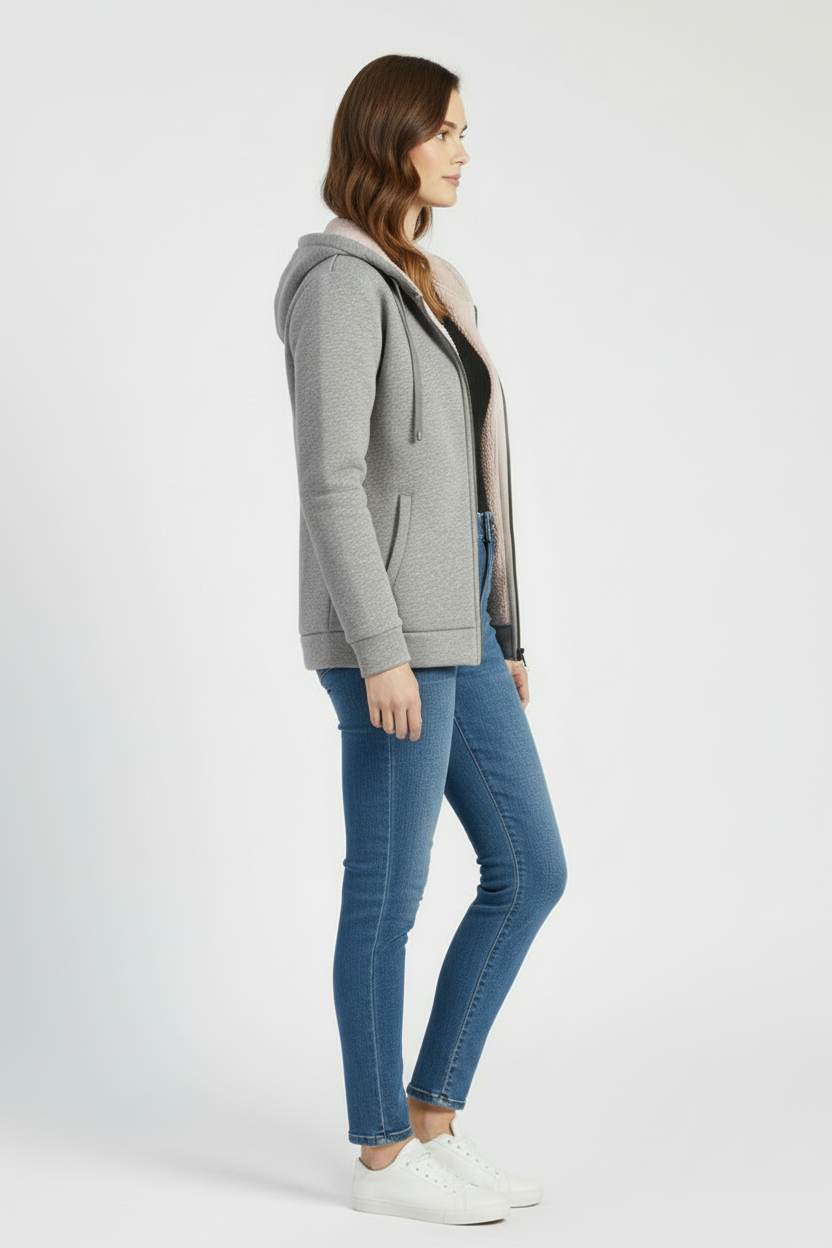 Women’s Hooded Jacket with Lined Interior and Zip Front
