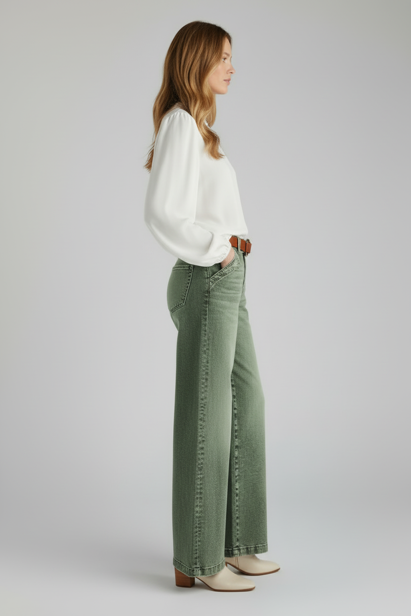 High Waist Wide Leg Womens Jeans with Structured Closure