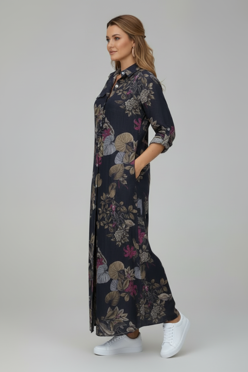 Collared Maxi Dress with Button Through Front