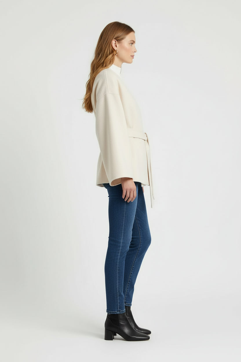 Wrap Style Coat with Adjustable Belt and Soft Finish