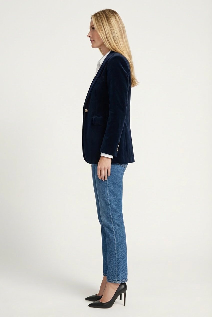 Structured Womens Blazer with Defined Lapels and Single Button