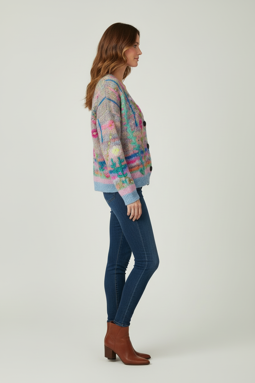 V Neck Womens Cardigan with Patterned Knit Surface Fit