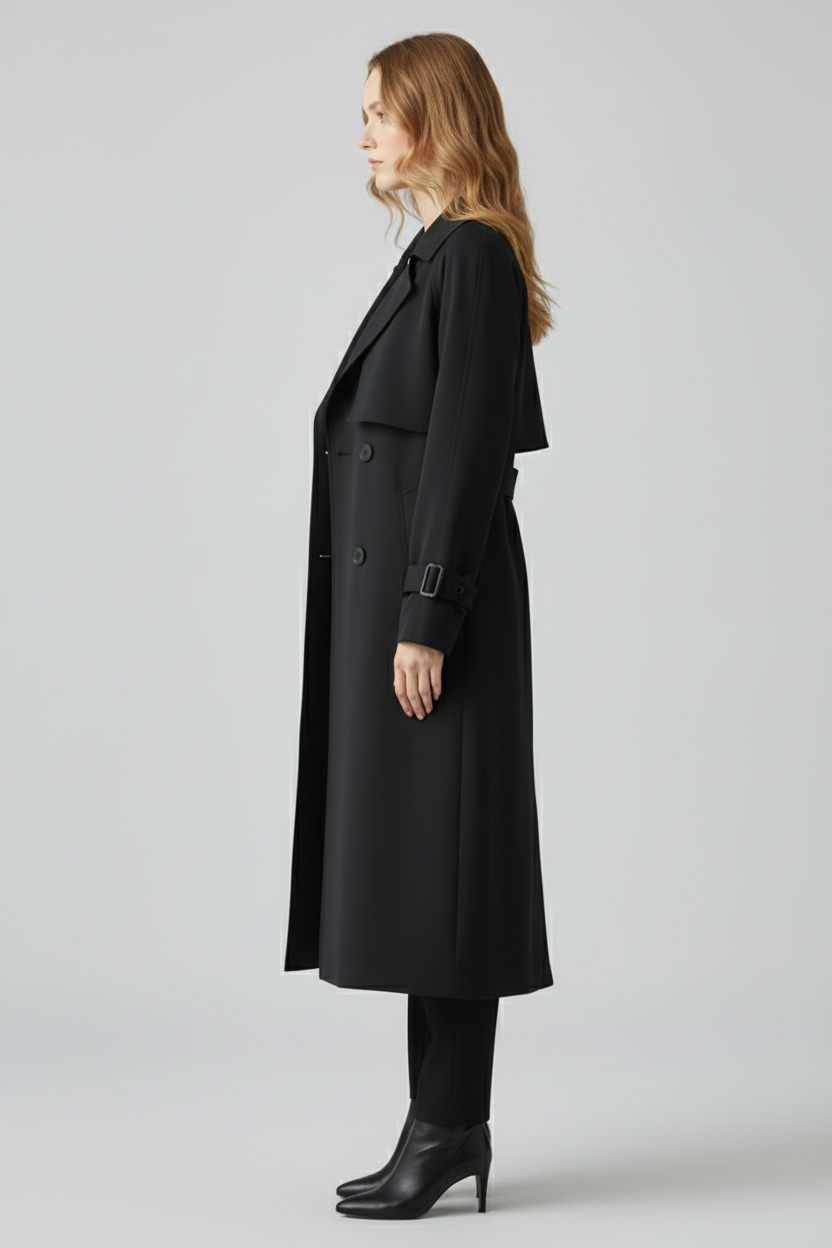 Women’s Trench Coat with Notched Lapel and Double-Button Closure