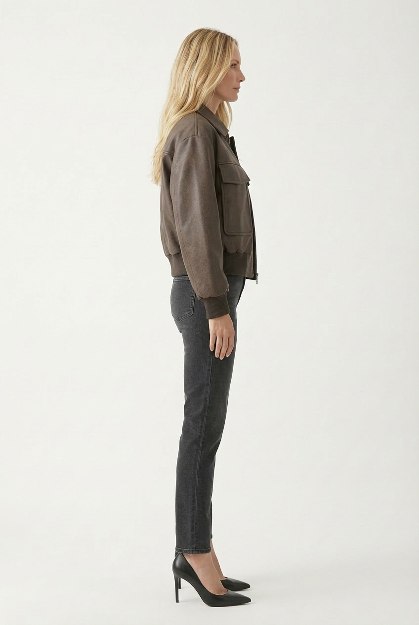 Structured Womens Jacket with Turned Collar and Zip Front