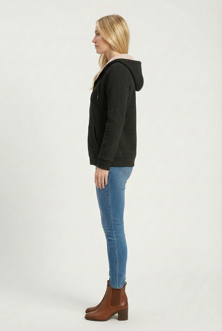 Hooded Womens Jacket with Full Zip and Ribbed Finish