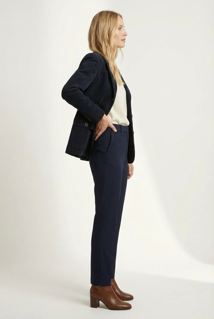 Corduroy Womens Jacket with Peaked Collar and Button Front Fit