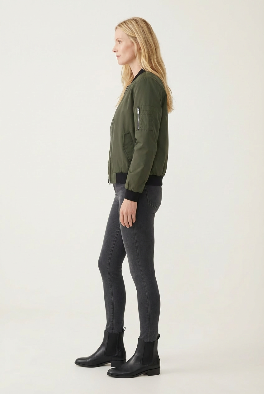 Short Womens Zip Jacket with Ribbed Hem and Cuff Detail