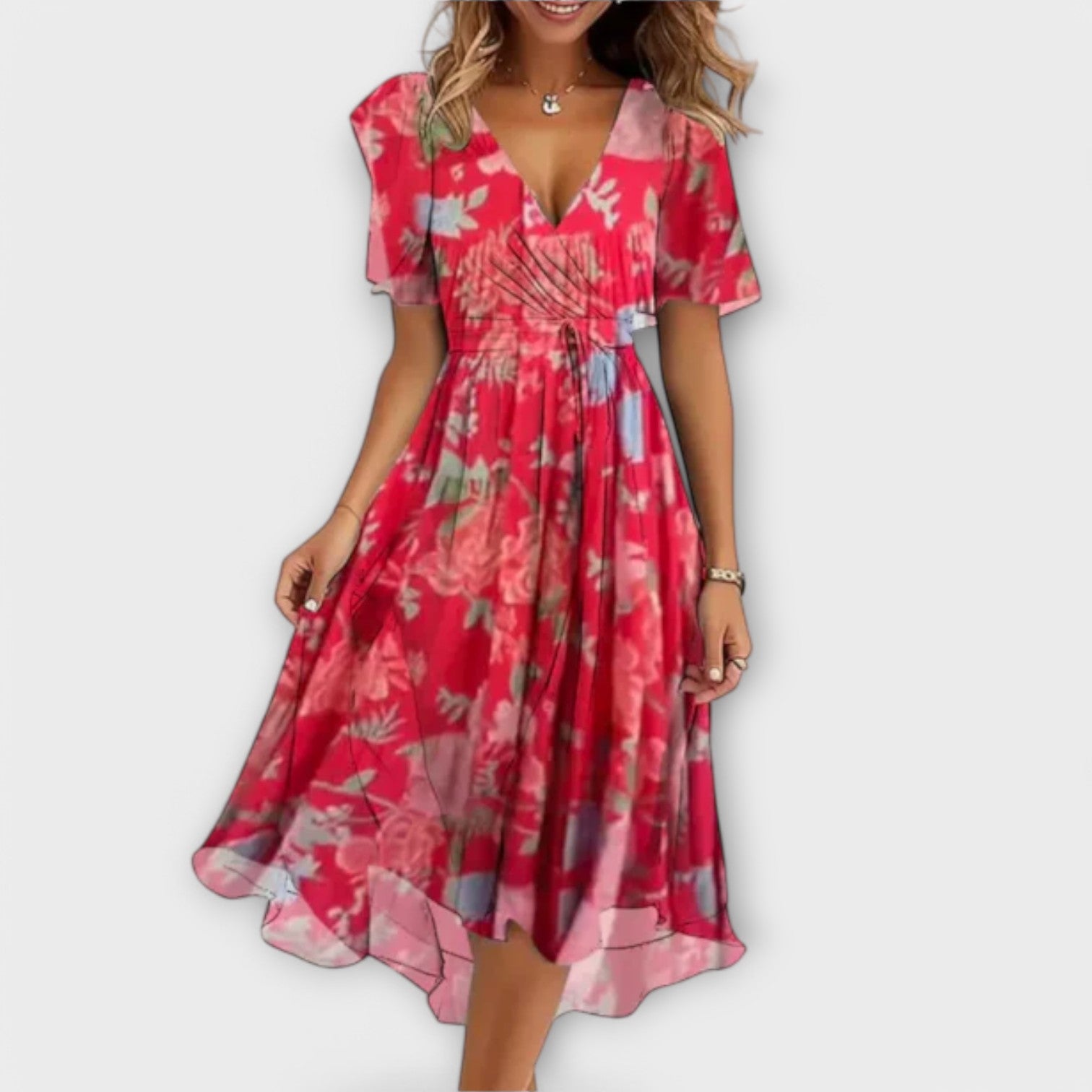 V Neck Elegant Midi Dress