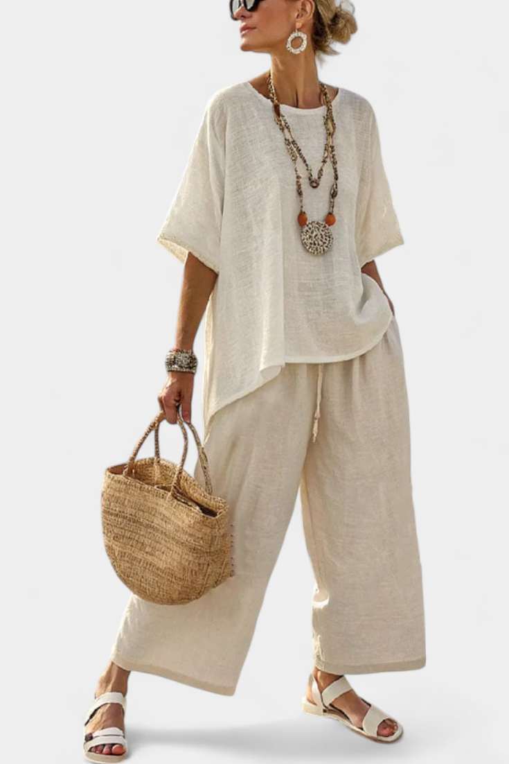 Minimalist Wide Leg Trousers and Blouse Set