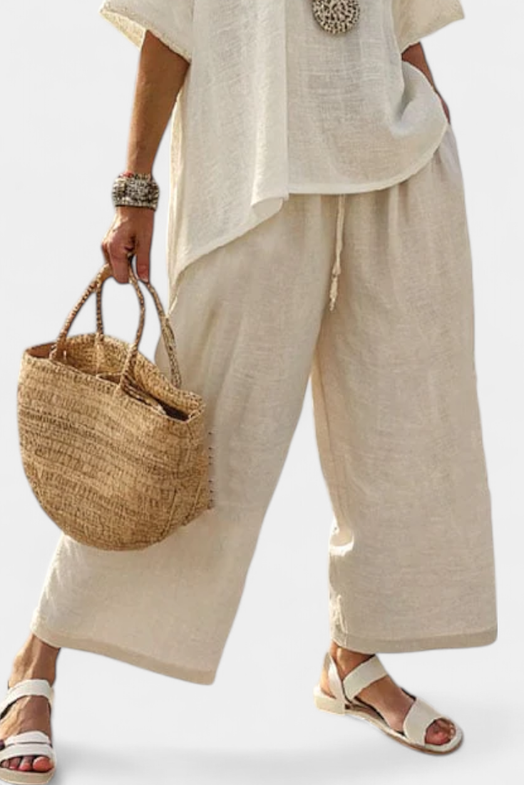 Minimalist Wide Leg Trousers and Blouse Set