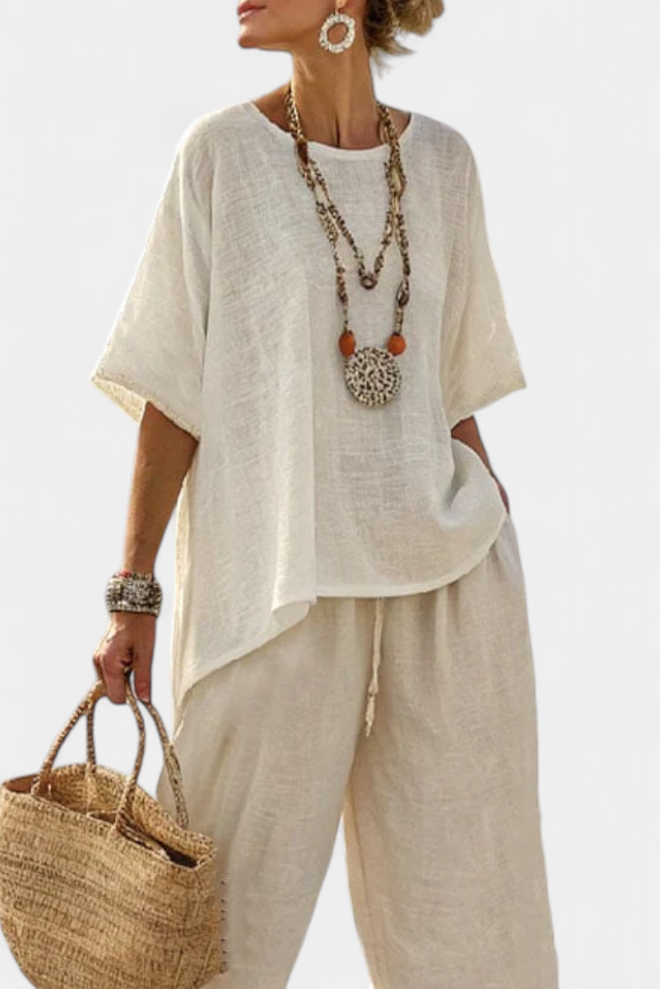 Minimalist Wide Leg Trousers and Blouse Set