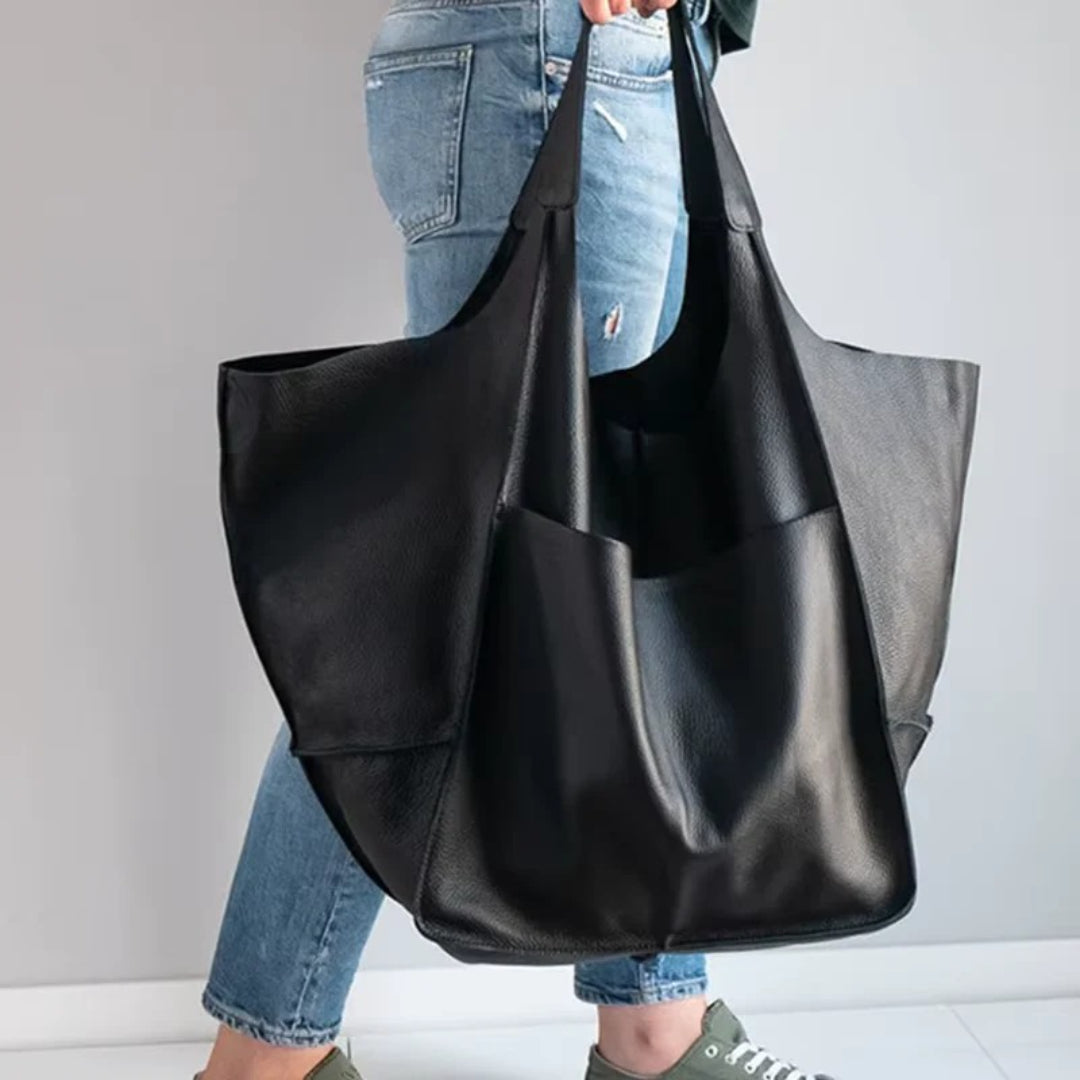 Large Minimalist Shoulder Bag With Long Handles