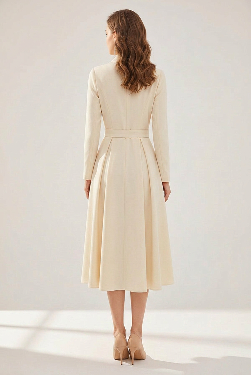 Long Sleeve Midi Dress with Lapel and Pockets