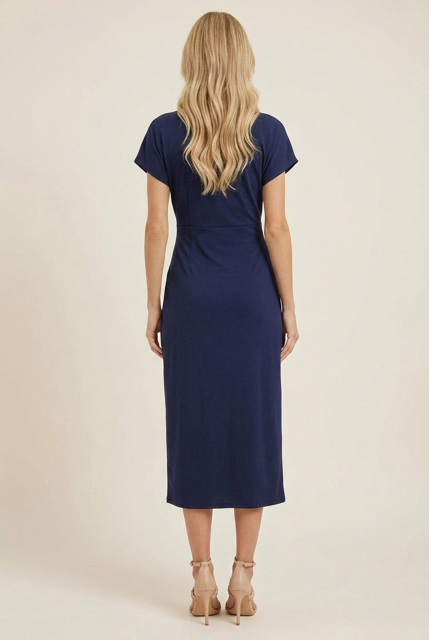 V Neck Midi Dress with Balanced Silhouette